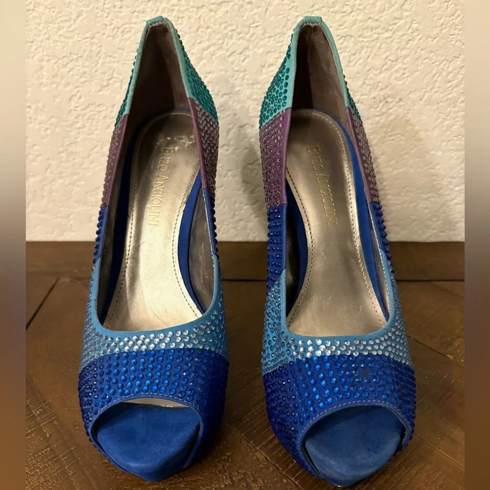 Enzo Angiolini Blue and Purple Peep-Toe Heels